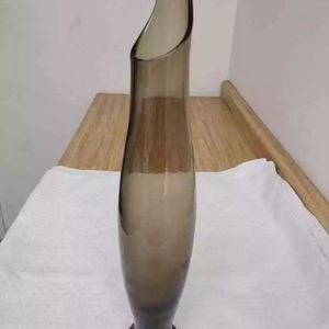 Vintage stretch vase; smoky/brown glass? 19.25": HAND MADE.